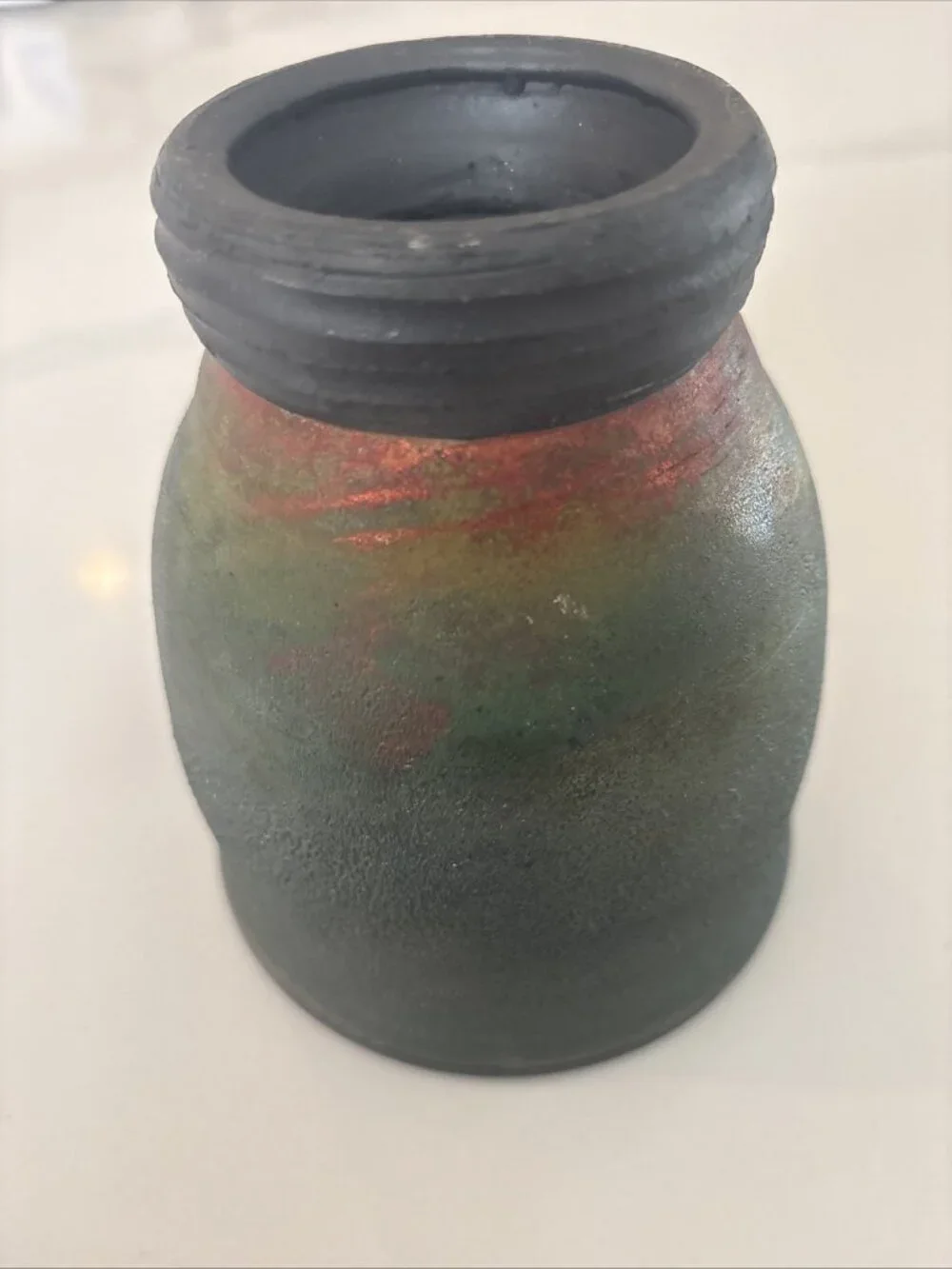 Dark Green Metallic ‘McKenzie’ Raku Pottery Vase Planter 5.5 Tall, 4.5” Wide
